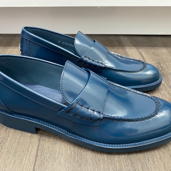 2023 CHANEL NAVY BLUE SHINY LEATHER LOAFERS OXFORD SHOES 39 NEW - Picture 2 of 16